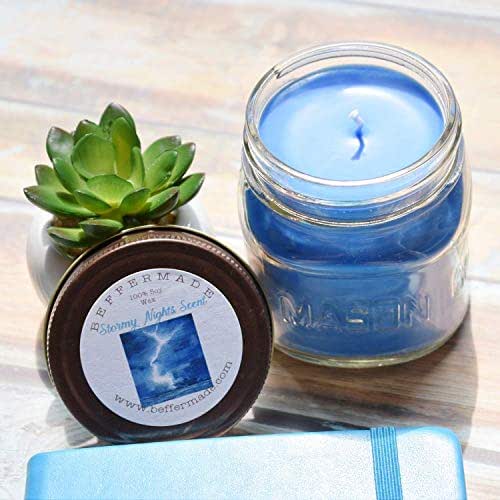Stormy Nights Scented Soy Jar Candle, 8 oz Handmade