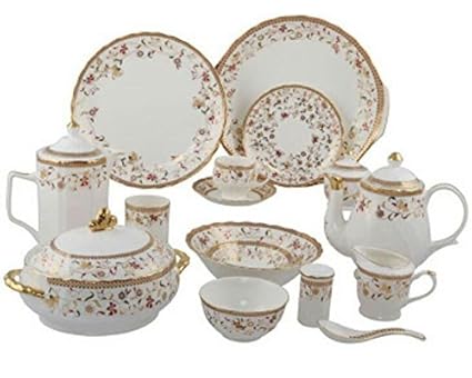 Treandcard Bone China Dinner Set (White and Gold) -65 pieces