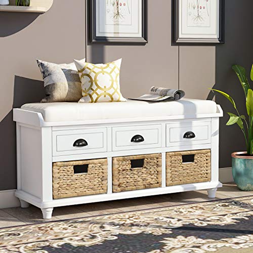 Knowlife Storage Bench Entryway Bench No Assembly Required Shoe Bench with Removable Cushion, 3