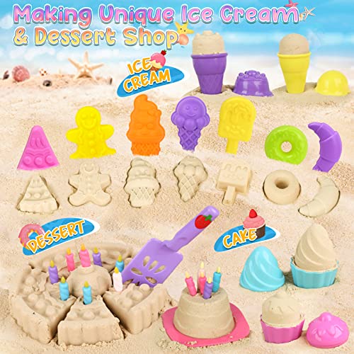 Joyreal 46 PCS Ice Cream Beach Toys - Sand Pit Toys with Collapsible Bucket and Spade Beach Set Kids with Shovel Tool Kits Storage Mesh Bag for Toddlers Boys Girls