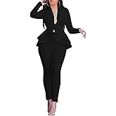 Salimdy Sexy 2 Piece Outfits for Women Long Sleeve Solid Blazer with Pants Casual Elegant Business Suit Sets