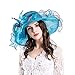 Women Foldable Organza Church Derby Hat Ruffles Wide Brim, Blue, Size Adjustable