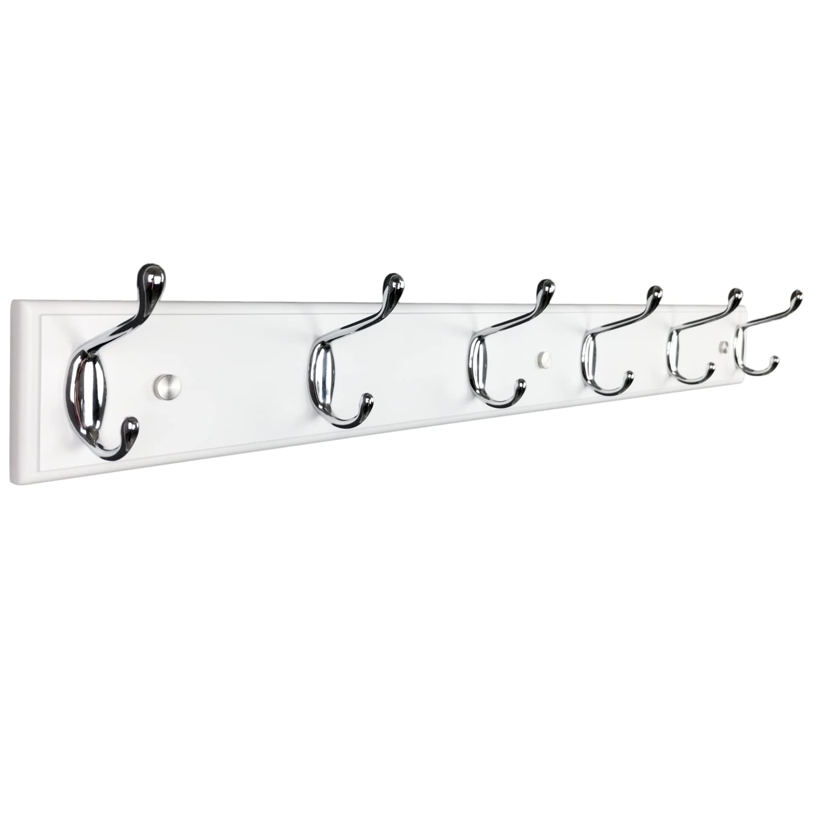 Photo 1 of (USED/FAIR) Lomejii Wall Mounted Coat Hanger 22.8''(58cm) with 6 Silver Hooks, White Wood Wall Coat Hanger for Entrance, Hallway, Bedroom, Kids Room