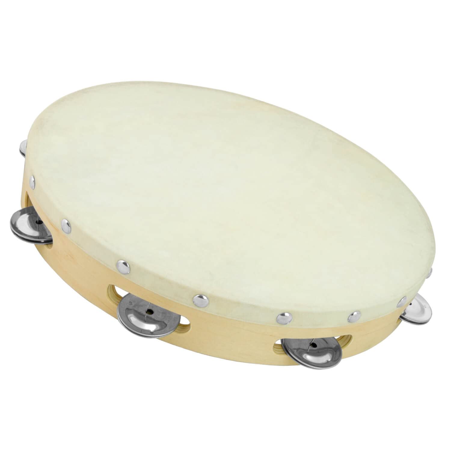 TIGER TAM91-12 12" / 30.5cm Single Row Tambourine - Wooden with Rawhide Head