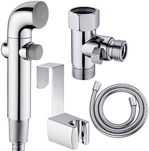 SonTiy HandHeld Bidet Sprayer for Toilet, Shattaf Baby Cloth Diaper Sprayer, Bathroom Chrome Bidet Toilet Seat Attachment Shut-off Brass T- Valve