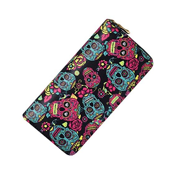 Laimi-Duo-Womens-Skull-Wallet-Floral-Leather-RFID-Blocking-Purse-Clutch-Multi-Card-Case-Phone-Holder-for-Ladies