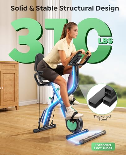 TOPUTURE Exercise Bike, 5-in-1 Folding Stationary Bike with 16-Level Magnetic Resistance, Quiet Indoor Workout Bike with LCD Monitor & APP, Folding Exercise Bike with Backrest Seat, 310 LBS Capacity