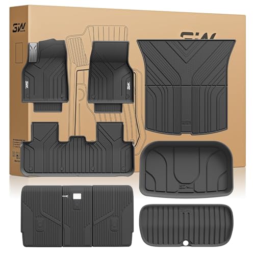 3W Tesla New Model Y Juniper 2025 2026 Floor Mats, Not for Standard | 9PCS, Cargo Liners, Trunk Mats, Seat Back Protector, All Weather Customer Fit Vigormold™ TPE, Model Y Juniper Accessories