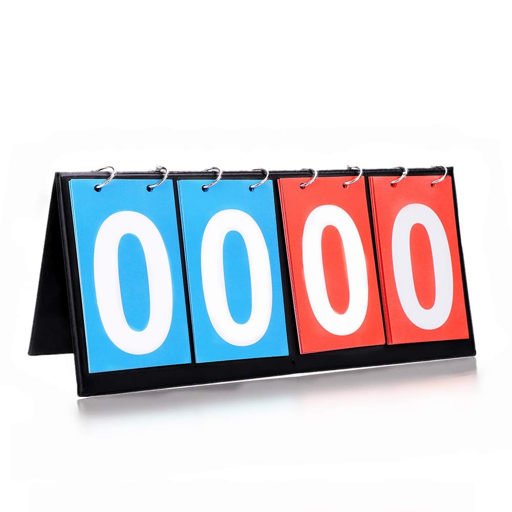 Dioche Portable Scoreboard, 2/3/4 Digit Flip Sports Scoreboard Score Counter for Table Tennis Basketball(4-digit)