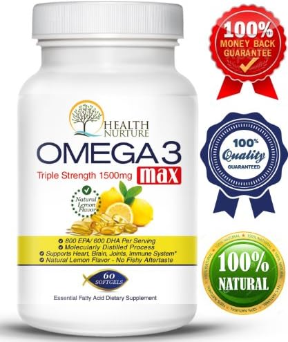 HEALTH NURTURE FISH OIL OMEGA-3 **Maximum Strength 1500mg (800 EPA/600 Dha) ** ORDER NOW AND SAVE 50% OFF! ** Pharmaceutical grade Fish Oil**