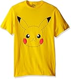 Pokemon Men's Pikachu Big Face Short Sleeve T-Shirt, Yellow, X-Large