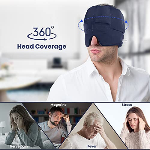 Gel Ice Headache & Migraine Relief Hat - Wearable Flexible Headband Ice Pack for Migraine & Headache Relief, Long-Lasting Cooling, No Confusion, Ice Therapy, Tension Relief (Blue)