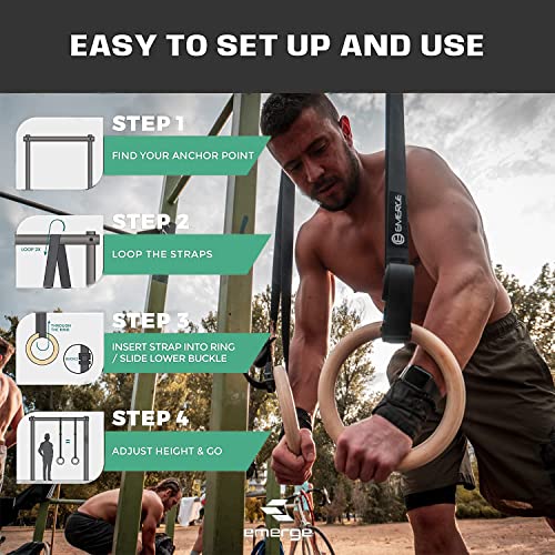 Emerge Wooden Gymnastic Rings with Adjustable Straps Wood Olympic Size Ring Gym Fitness