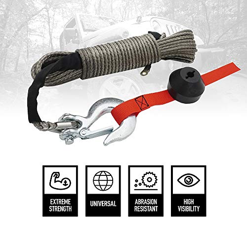 Offroading Gear 50'x1/4" Synthetic Winch Rope Kit w/Snap Hook and Rubber Stopper for 4x4/ATV/etc.