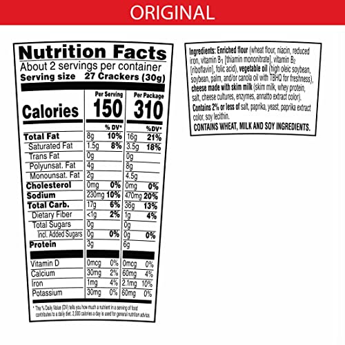 CHEEZ-IT CHEESE CRACKERS, BAKED SNACK CRACKERS, OFFICE AND KIDS SNACKS, ORIGINAL, 2.2OZ CUP (1 CUP)