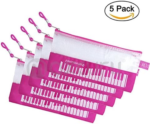 5pcs Plastic Document Bag,OPOCC Music Element Bill Receipt File Document Zipper Folders Pockets Bags Organizer (Rose)
