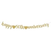 ENILSA Happy 50TH Anniversary Banner Sign Gold Paper Glitter Party Decorations for 50TH Wedding Anniversary Party Supplies Letters Gold. (Pre-Assembly)