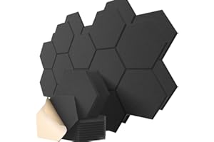 18 Pcs 12"X10" Black Hexagonal Acoustic Panels Self Adhesive Panel High Density Sound Absorbing Panels for Enhanced Noise Red