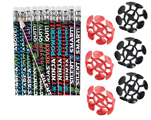 24 Ninja Learning Pencils & 12 Ninja Rubber Throwing Stars ~ Party Favors ~ Classroom Rewards ~ Giveaways ~ Goody Bags