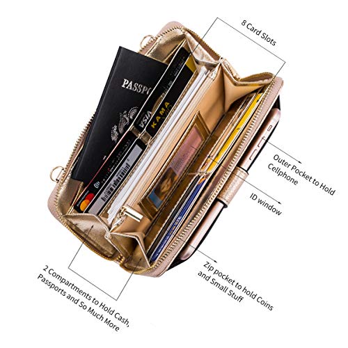 Heaye Wristlet Wallet Phone Bags for Women with Card Slots Rose Gold