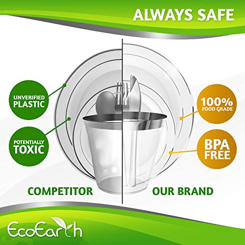 EcoEarth Silver Plates & Plastic Silverware & Gold Cups, Disposable Dinnerware 150 Pieces Includes: 25 Dinner Plates, 25 Dessert Plates, 25 Tumblers, 25 Forks, 25 Knives, 25 Spoons - Thumbnail 2