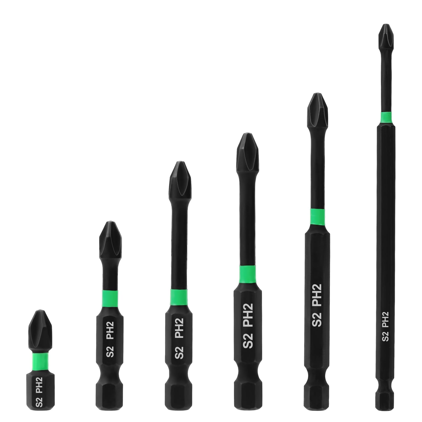 6pcs Magnetic Screwdriver Bit Set, Ph2 Magnetic Screwdriver Bit Set Anti-Slip Screw Extractor Cross Slot Screwdriver for Electric Screwdriver Impact Drill, Length 25-150mm