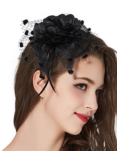Girls Tea Party Derby Fascinator Hat Bridal Headpiece 20s Feather Flower Veil Headband