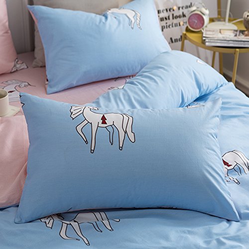 BuLuTu Animal Teen Bedding Sets Twin Blue/Pink Egyptian Cotton Boys Girls,Premium Reversible Bed Cover Kids Duvet Cover Twin Set Zipper Closure,Lightweight,Breathable,Super Soft,NO COMFORTER