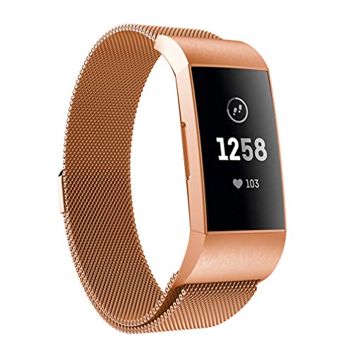 MoreToys Compatible Fitbit Charge 3 Band, Milanese Replacement Accessory Sport Wristband Watch Strap Bracelet Fitbit Charge 3 Fitness Tracker (Small, Rose Gold) - Thumbnail 5