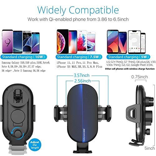 Wireless Car Charger, HAHAKEE Qi Wireless Charger Mount 2 in 1 Auto Clamp 10W Fast Charging Air Vent Cell Phone Holder for iPhone 11 Max XR X 8 Plus, Samsung Galaxy S10 S9 S9+ S8 Note 8 Note 9, LG V30