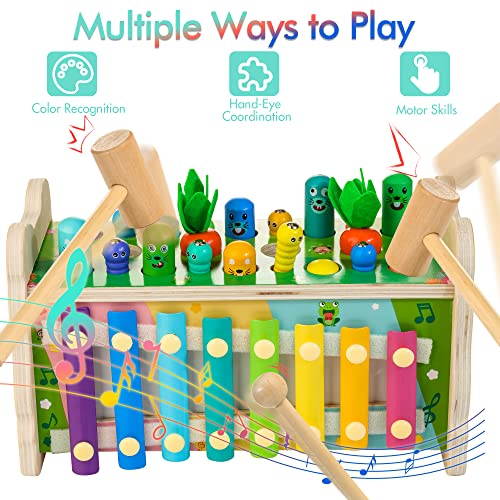 6 in 1 Wooden Montessori Toys for 1 Year Old Whack a Mole Game