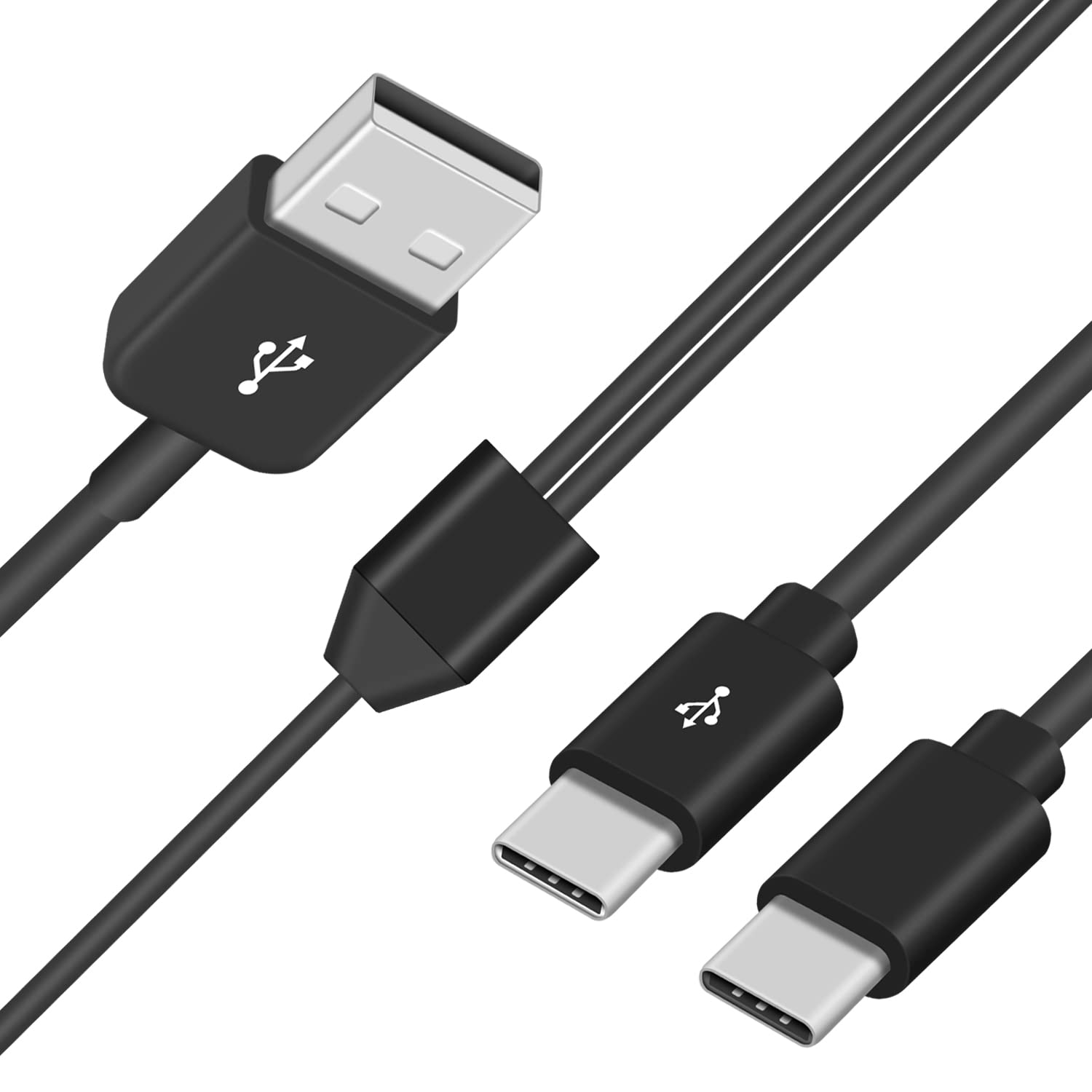 Duttek USB to USB C Cable, 2 in 1 USB C Charger Data Cable, USB 2.0 Type A Male to 2 USB Type-C Male Splitter Y Data Sync and Charging Connector for Computer and Phone (1.5m)