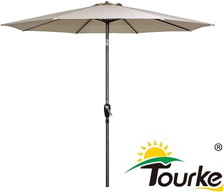 Amazon Com Tourke 9 Ft Patio Umbrella Outdoor Table Umbrella Crank 8 Rids Push Button Tilt For Garden Deck Backyard Swimming Pool And More Beige Garden Outdoor