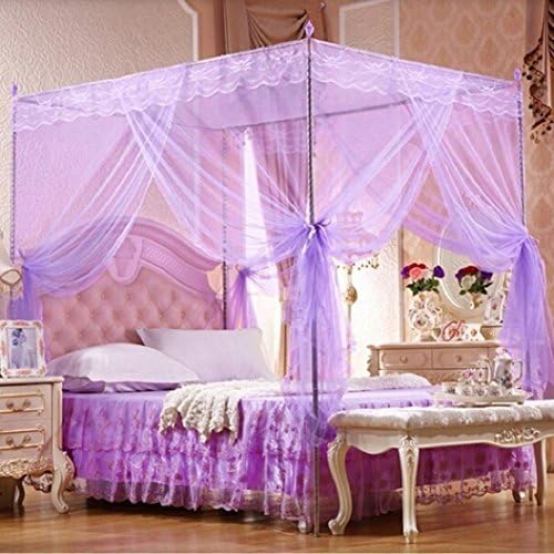 Bluelans® 4 Corner Post Bed Canopy Mosquito Net, Netting Bedding, Twin/Full/Queen/King, Purple