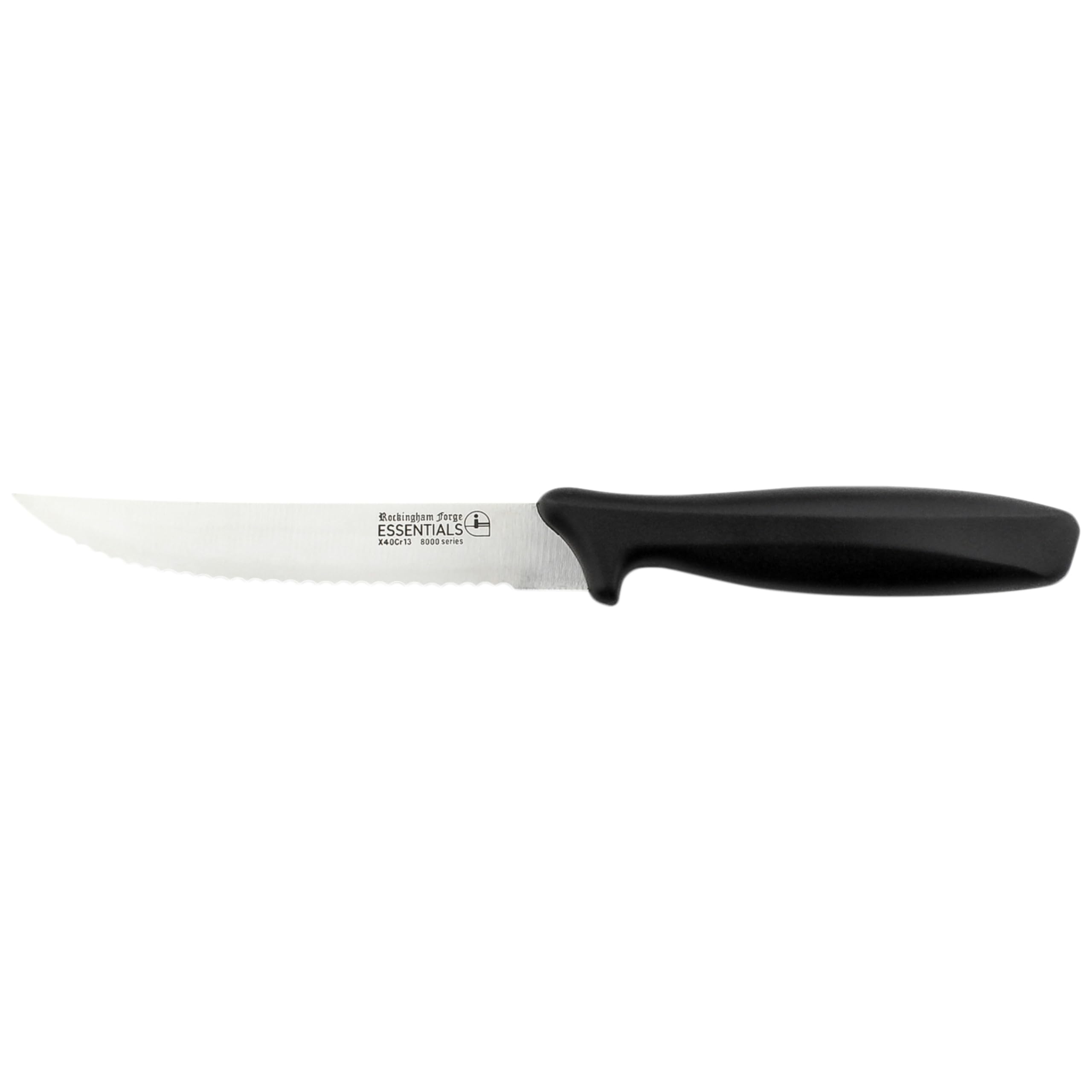 Rockingham Forge Range 12.5cm Serrated Utility Knife - Lightweight Sharp Stainless Steel Kitchen Knives with Black Handle