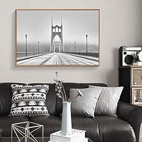 Floating Framed Canvas Wall Art for Living Room, Bedroom Black and White Bridge Canvas Prints for Home Decoration Ready to Hang - 16x24 inches