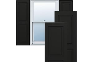 EKENA MILLWORK 12"W x 46"H True Fit PVC Two Equal Raised Panel Shutters, Black (Per Pair - Hardware Not Included)