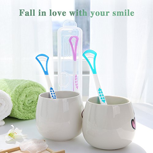 Soft Tongue Cleaner Fresh Breath - 3 Pack Bacteria Inhibiting Odorless Tongue Scraper with Ergonomic Design Non-slip Grip Carry Case Tongue Scraping Cleaner for Family Oral Care (3 pack)