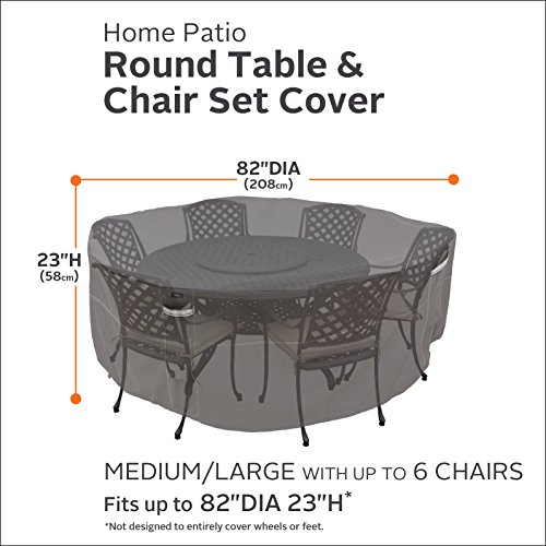 Classic Accessories Ravenna Round Patio Table & Chair Set Cover - Premium Outdoor Furniture Cover with Durable and Water Resistant Fabric, Medium-Large (55-709-035101-EC)