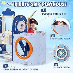 BIERUM 5 in 1 Toddler Slide and Swing Set, Pirate