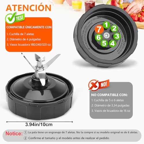 GLINTYU 2 Piezas Repuesto Aspas Licuadora Ninja, 7 Aletas, Repuestos Ninja | Compatible con Ninja Licuadora Blenders Auto iQ BL480 BL642 BL801, Nurti Ninja 1000W/1500W, Foodi Power Blender SS10, SS101C