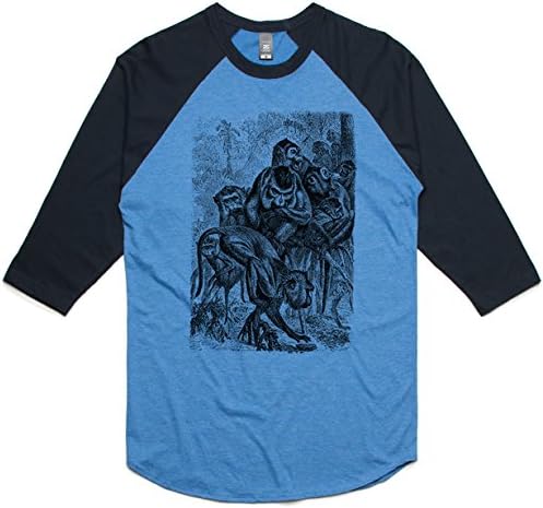 theIndie Forest Monkeys (Black) 3/4-Sleeve Raglan Baseball T-Shirt, Arctic Marle / Navy, XS