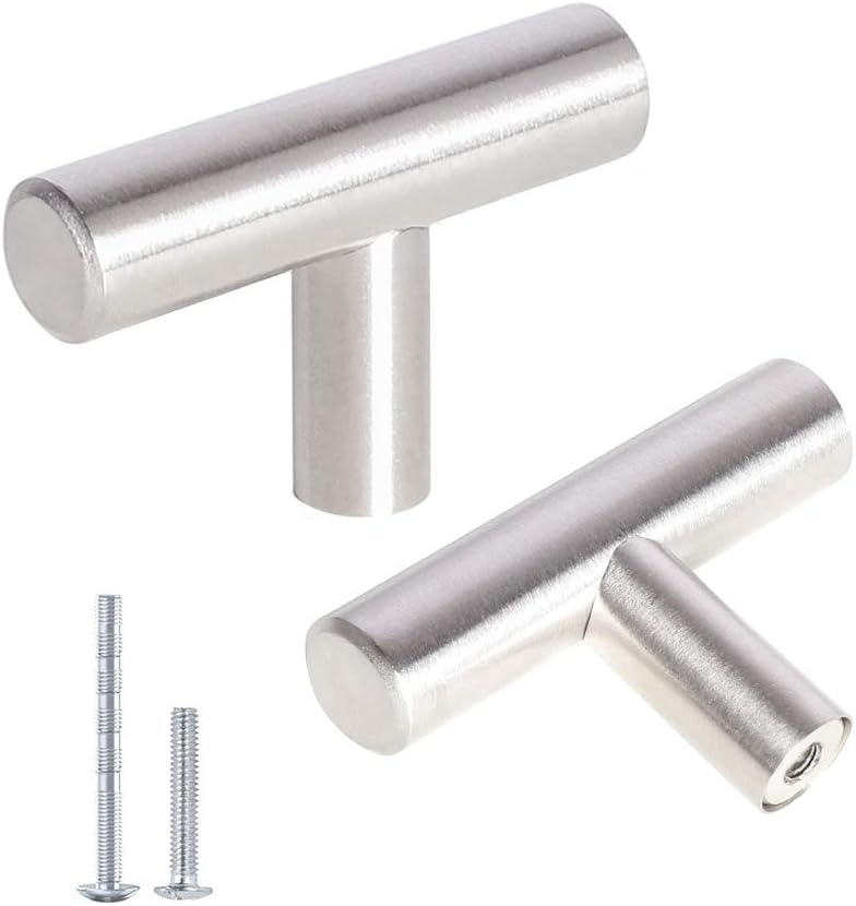 Kasten 20 Pack Single Hole Drawer Pulls Nickel Stainless Steel Cabinet Pulls and Knobs T Bar Kitchen Hardware Cabinet Handles, 2 inch/50mm Length Brushed Nickel
