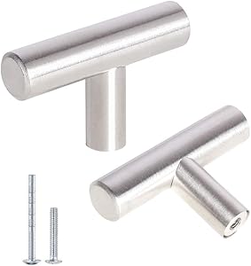 Kasten 20 Pack Single Hole Drawer Pulls Nickel Stainless Steel Cabinet Pulls and Knobs T Bar Kitchen Hardware Cabinet Handles, 2 inch/50mm Length Brushed Nickel