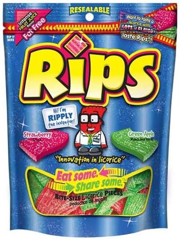Rips Bite Size Strawberry Green Apple Licorice Piece, 8 Ounce -- 12 per case.
