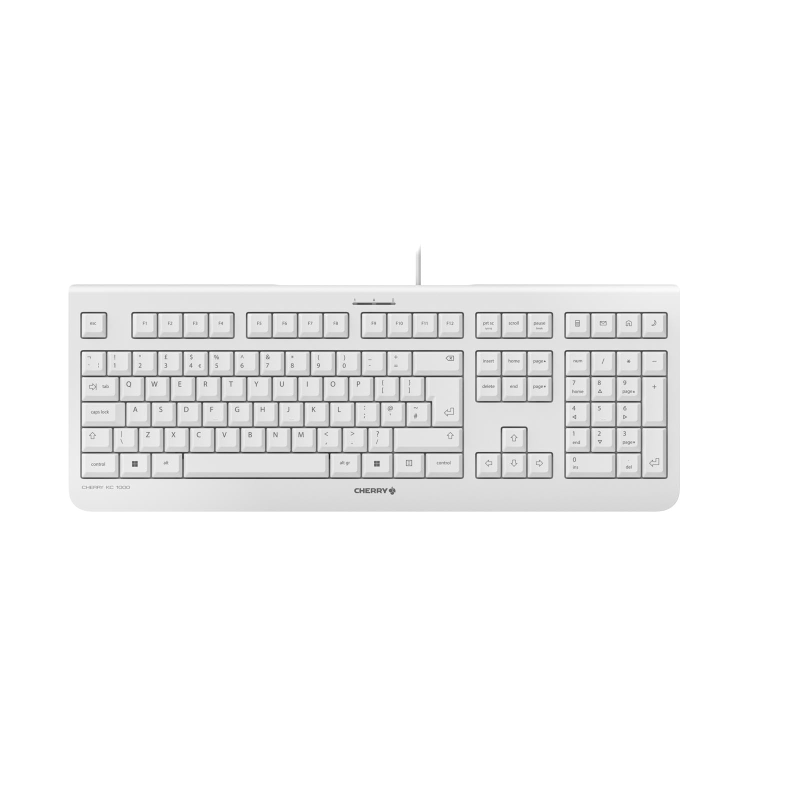 CHERRY KC 1000, Wired Keyboard, UK Layout (QWERTY), Plug & Play via USB Port, Flat Design, Whisper-Quiet Keystrokes, White-Grey