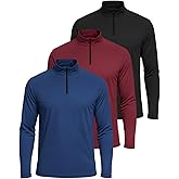 Real Essentials 3 Pack: Men's Dry-Fit Active Quarter Zip Long Sleeve Athletic Performance Pullover (Available in Big & Tall)