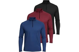 Real Essentials 3 Pack: Men's Dry-Fit Active Quarter Zip Long Sleeve Athletic Performance Pullover (Available in Big & Tall)