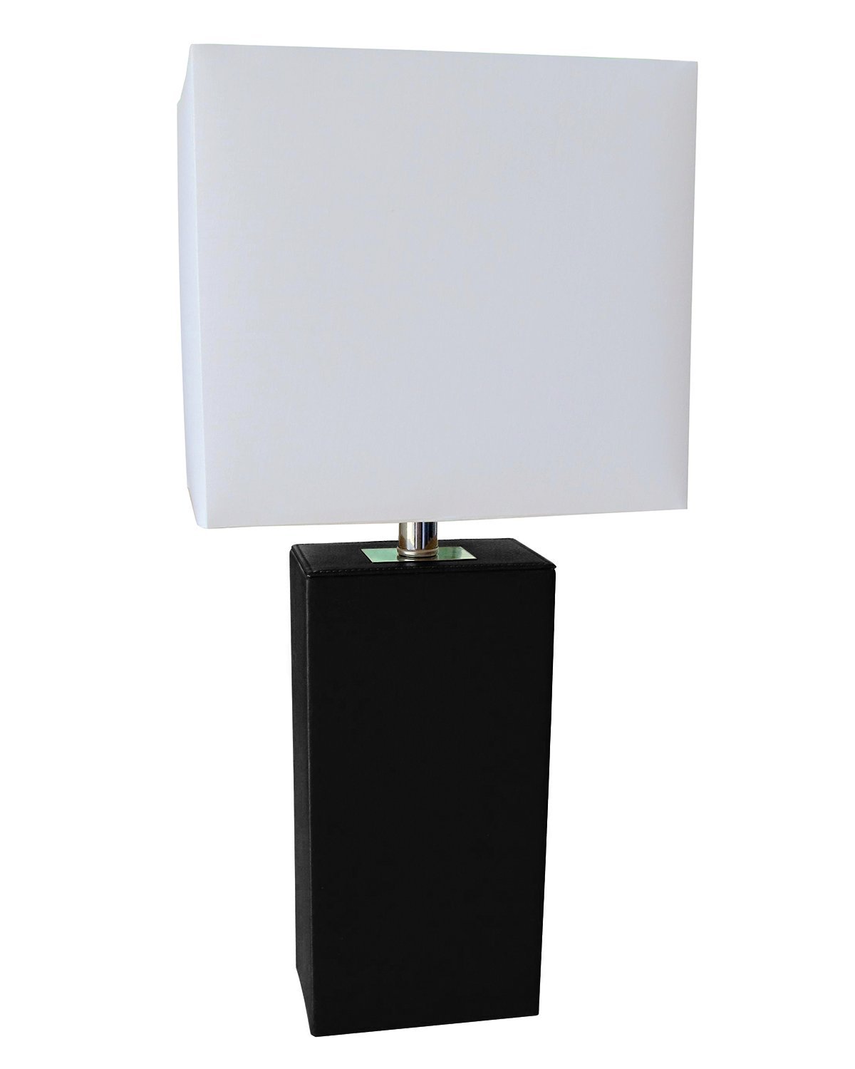 Elegant Designs LT1025-BLK Modern Leather White Fabric Shade Table Lamp, Black