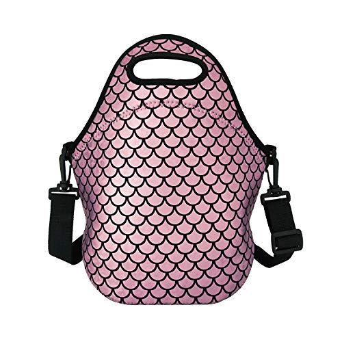 Insulated Lunch Bag, Neoprene Shoulder Lunch Tote Boxes Bags for Women Men Kids Work Office Outdoor Picnic Travel, Mermaid Scale (Pink) - Thumbnail 6